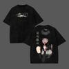 Vintage Black Double Sided Manga Art Tee, Japanese Anime Portrait Oversized Casual Cotton Shirt