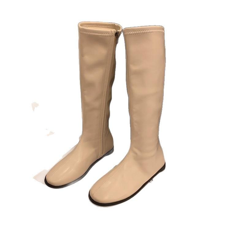 French niche long boots women's shoes 2025 new autumn and winter solid color thin but knee high knight boots