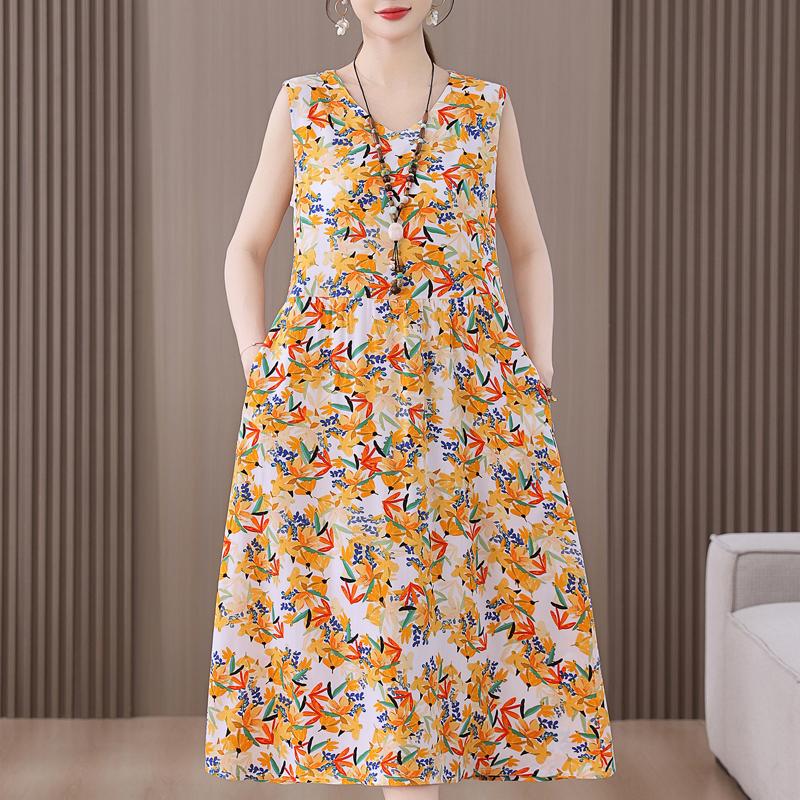 

Плюс Размер Элегантное Женское Летнее Платье Свободное Длинное Платье Без Рукавов Женская Винтажная Одежда 5XL