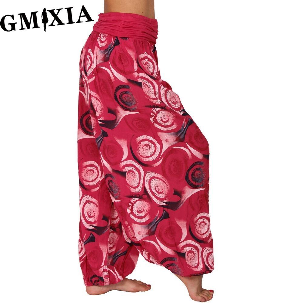 

GMXIA 15 цветов Женские повседневные брюки с эластичной талией больших размеров с принтом Длинные прямые свободные брюки Брюки гаремы L красный