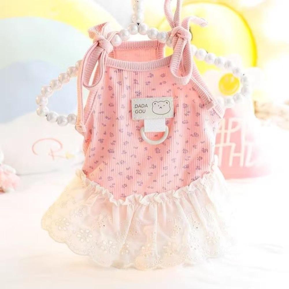 Thin Breathable Pet Cat Dog Dress Floral Pattern Pet Clothing Pet Princess Skirt  For Small Dogs S розовый