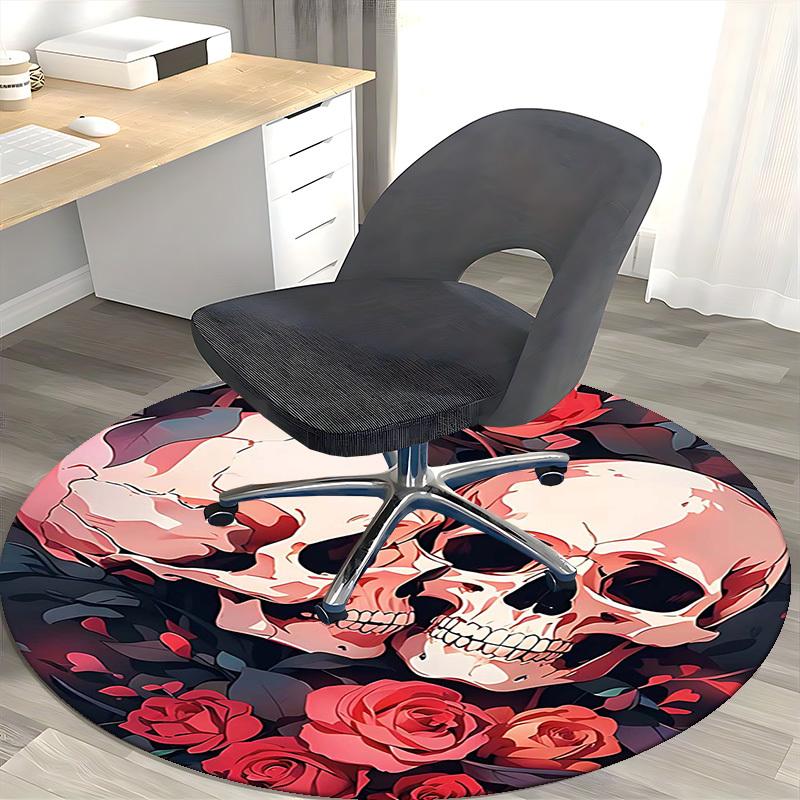 1pc Skulls & Roses Round Carpet Anime Design Office Chair Mat, Non Slip Rug for Home Decor, Gift, Office, Living Room, Bedroom