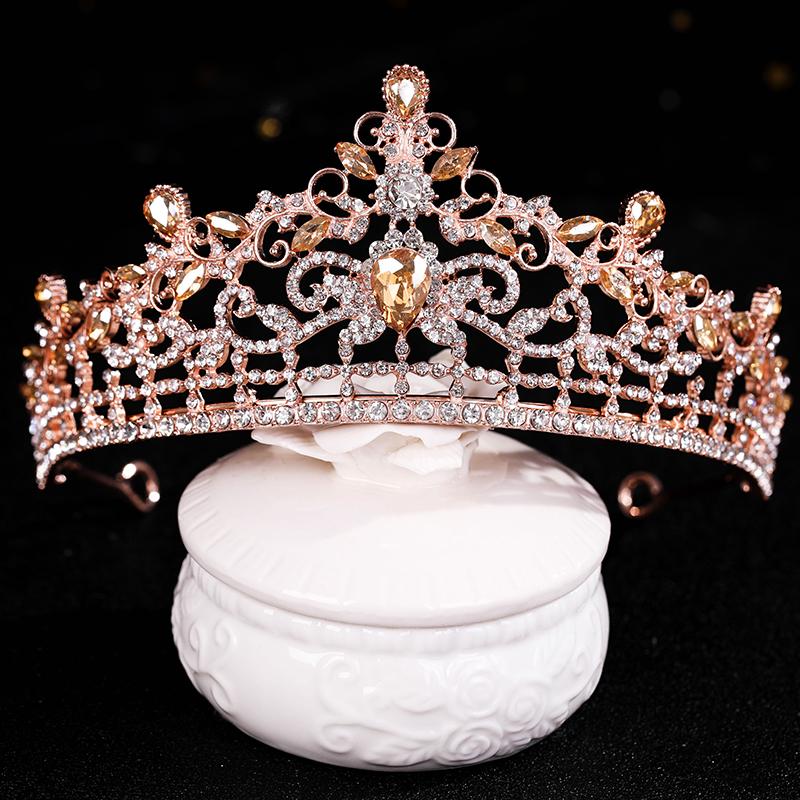 New Wedding Hair Accessories Luxury Pink Rhinestone Crystal Pearl Crown Handmade Tiara Bride Crown Hair Accessories Queen Tiara
