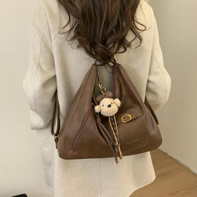 

Retro double shoulder tote bag 2025 new women s large-capacity shoulder bag, high-end commuting casual foreign-style messenger bag no pendant коричневий