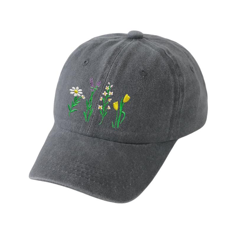 Floral Embroidered Polyester Baseball Cap - Adjustable Sun Protection Casual Hat