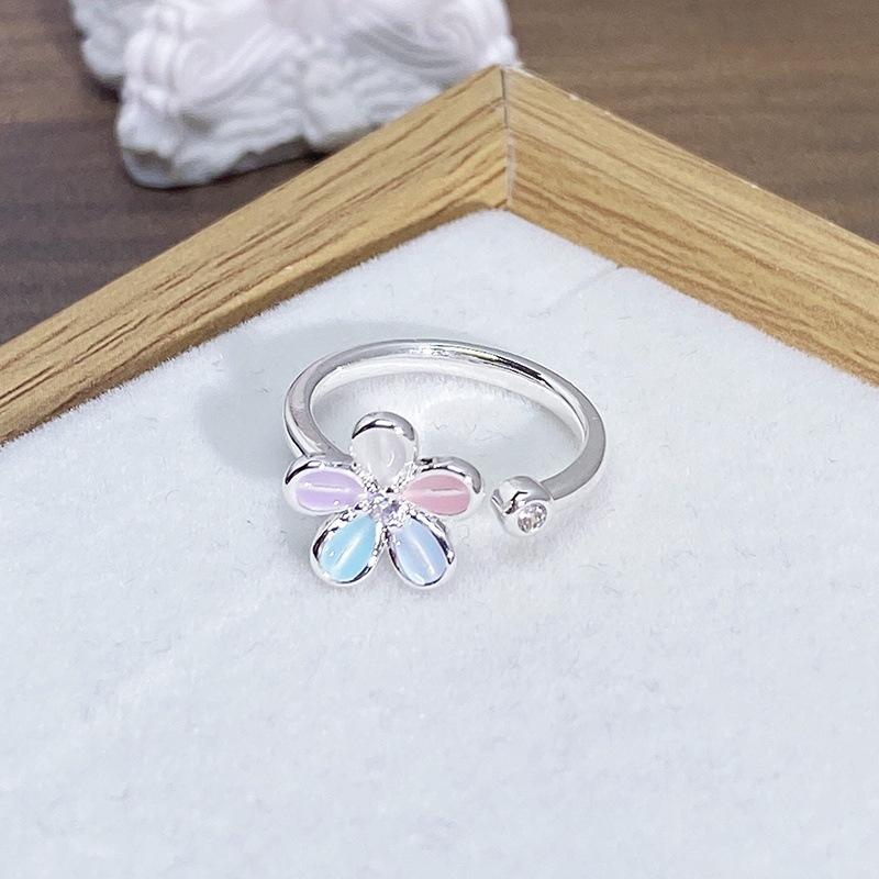 Enamel Oil Drop Flower Butterfly Opening Ring Niche Design Light Luxury High Sense Zircon Personality Ring Woman