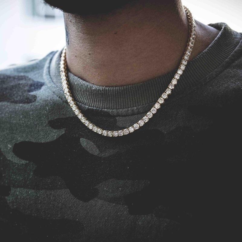 Unisex Hip-Hop Tennis Chain Necklace and Bracelet with Full Diamond Design