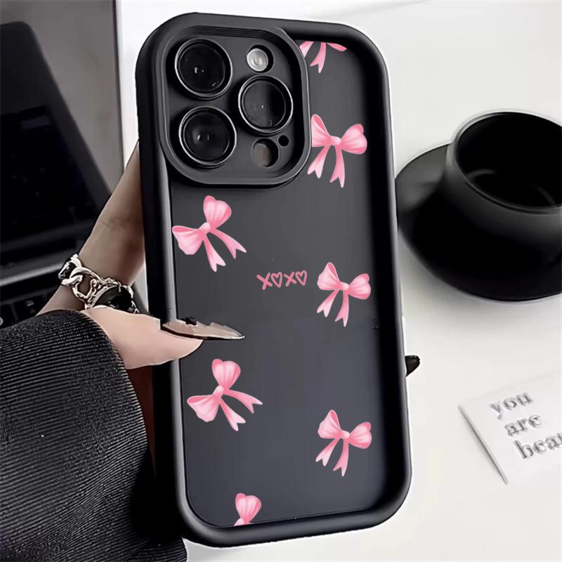 Pink Bow Knot Silicone Phone Case For iPhone 15 14 13 12 11 16 Pro Max 7 8 Plus X XS XR SE 2020 Shockproof Candy Soft Cover