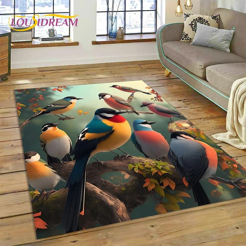 Niedlicher Teppich mit Traumvögeln, Papagei, Pfau, Cartoon-Motiv, für Schlafzimmer, Wohnzimmer, Zuhause, Sofa-Dekoration, Kinderspiel, große Deko-Bodenmatte