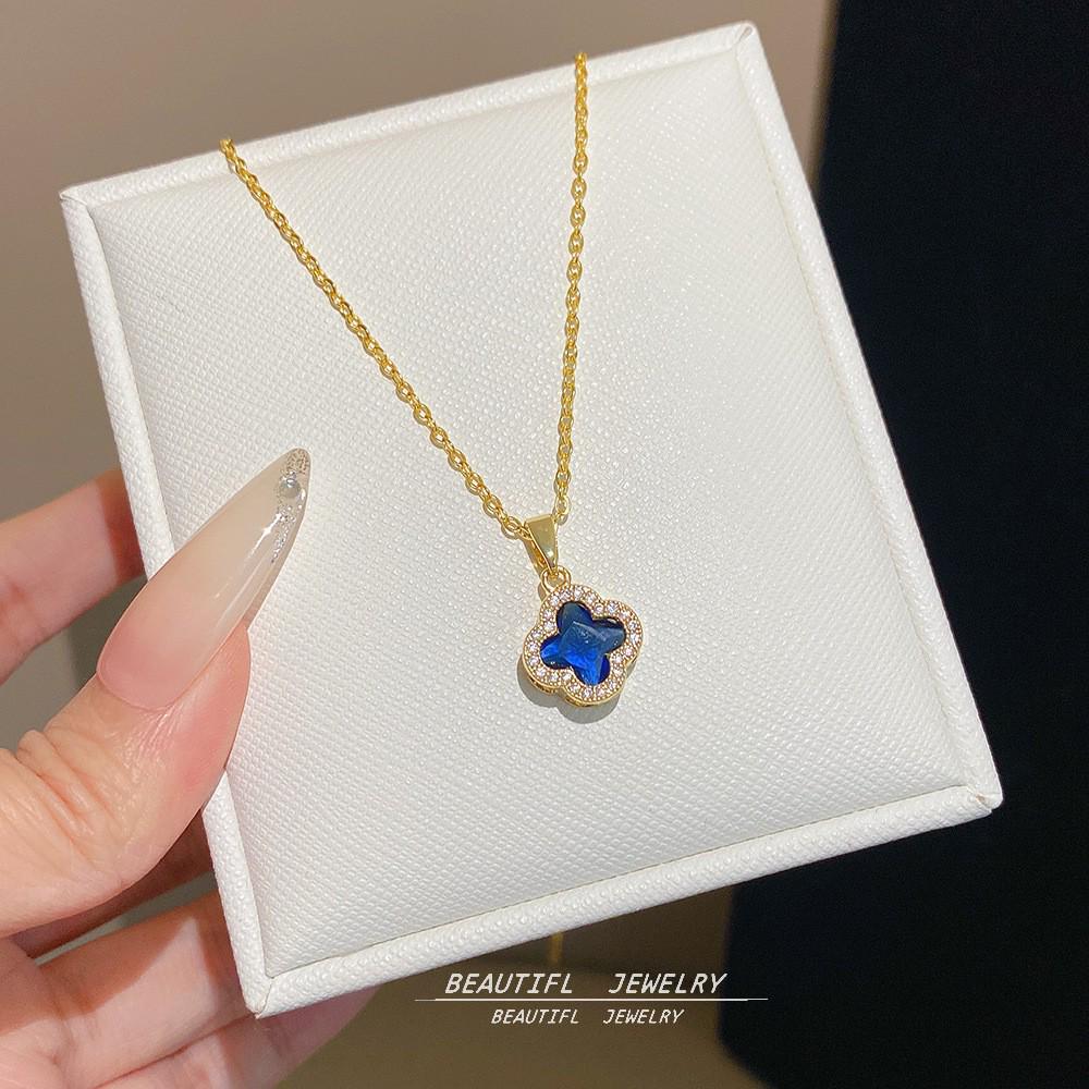18K Gold Titanium Rhombus Clavicle Chain Necklace - Women’s Trendy Geometric Choker Pendant
