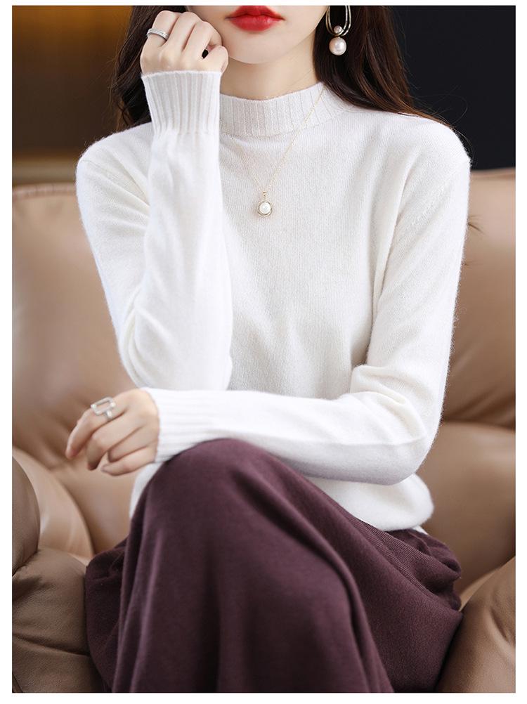 Women's High Neck Loose Pullover: Pure Wool & Cashmere Knit Sweater, Autumn/Winter Base Layer