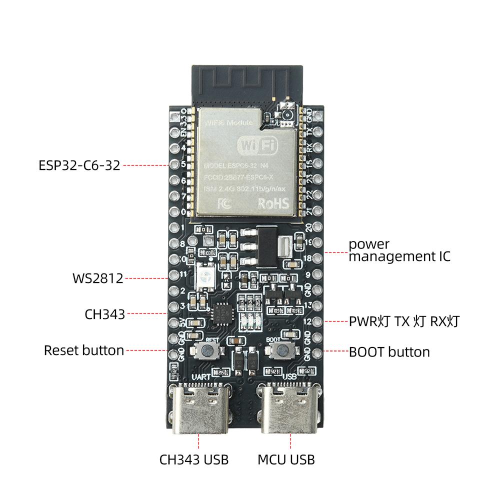 ESPC6-32-N4 WiFi 6 Bluetooth 5 Development Board with RISC-V32 High Performance Low Power for IoT Smart Home Industrial