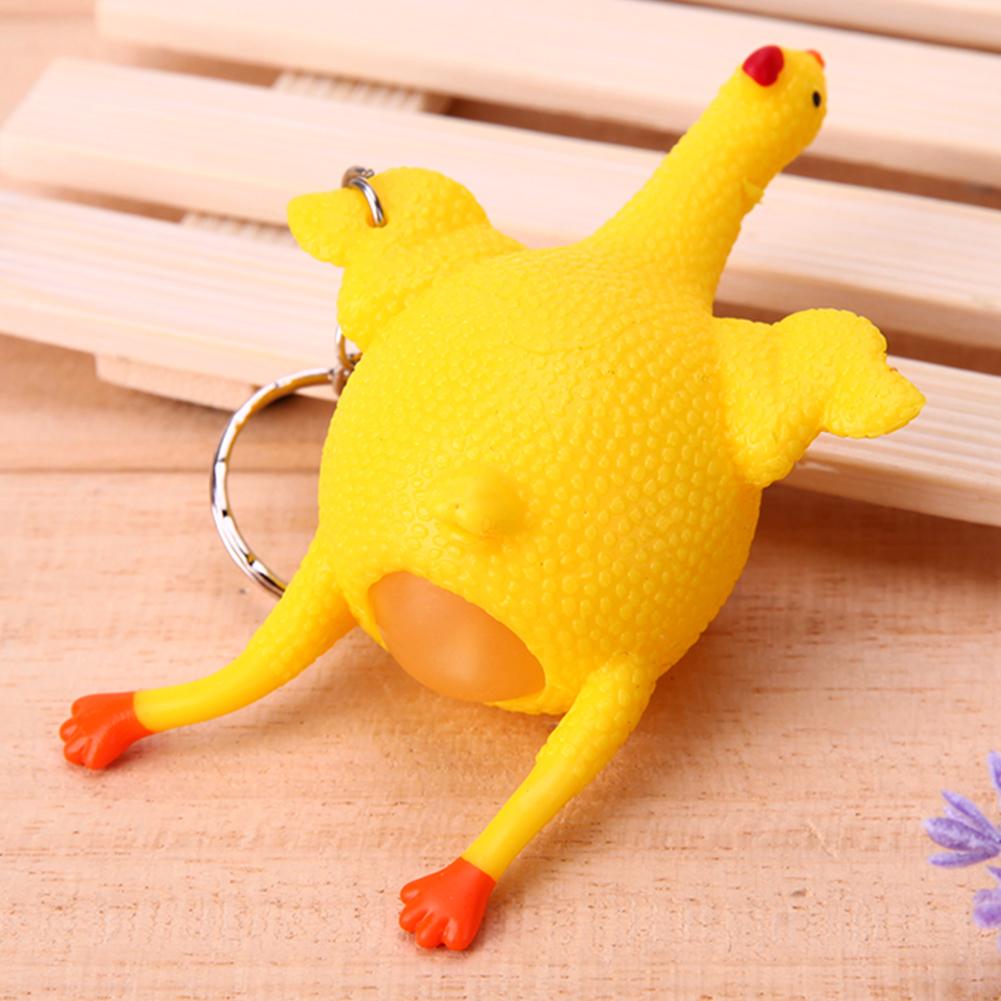 Funny Chicken Egg Laying Hens Crowded Stress Ball Keychain Portable Squeeze Chicken Key Ring Funny Spoof Tricky Gadgets Toy