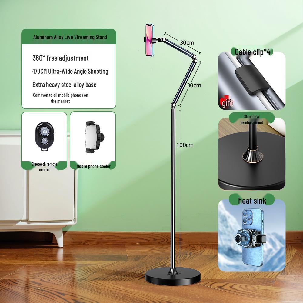 360° Floor-Standing Mobile Phone Stand for Overhead Shots & Selfie Live Broadcasts