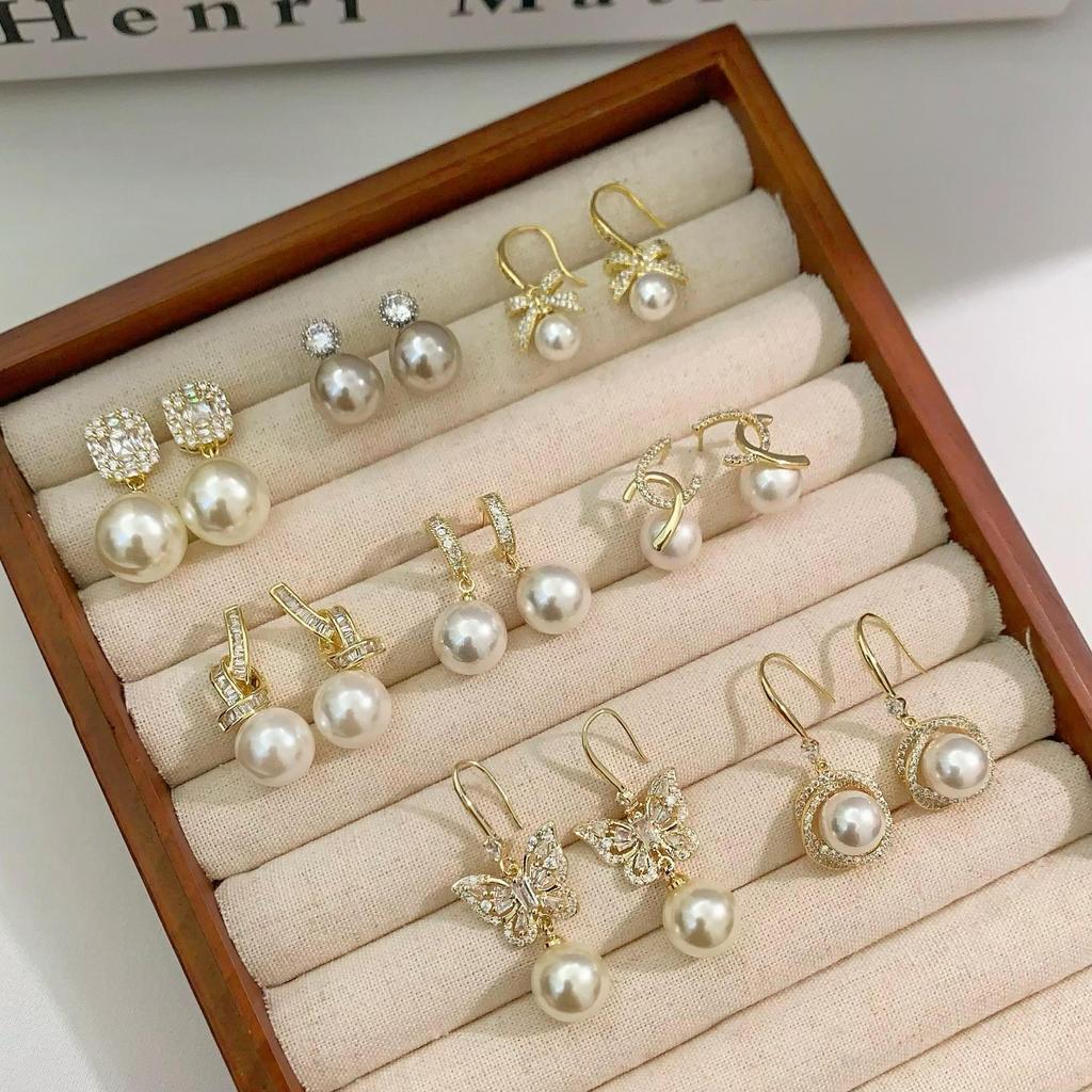 2025 Silver Needle Zircon Pearl Earrings: French Retro Light Luxury Studs for Women