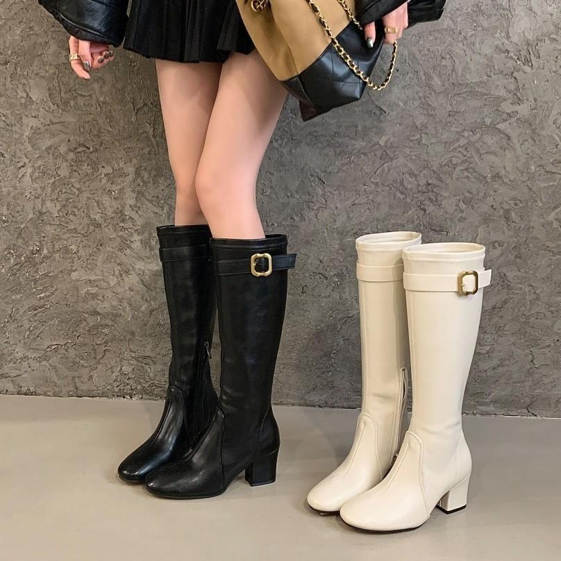 2025 autumn and winter new product metal fasteners European and American niche temperament British style gentle retro high boots