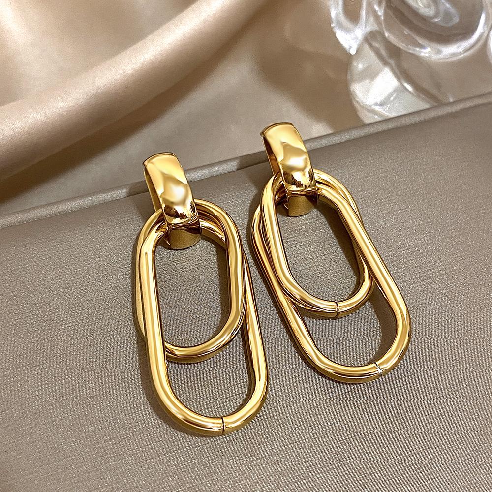 

Fashion Stainless Steel Gold Silver Color Drop Earrings for Women Glossy Doublelayer U Shaped Pendant Earrings Jewelry Gifts золотой