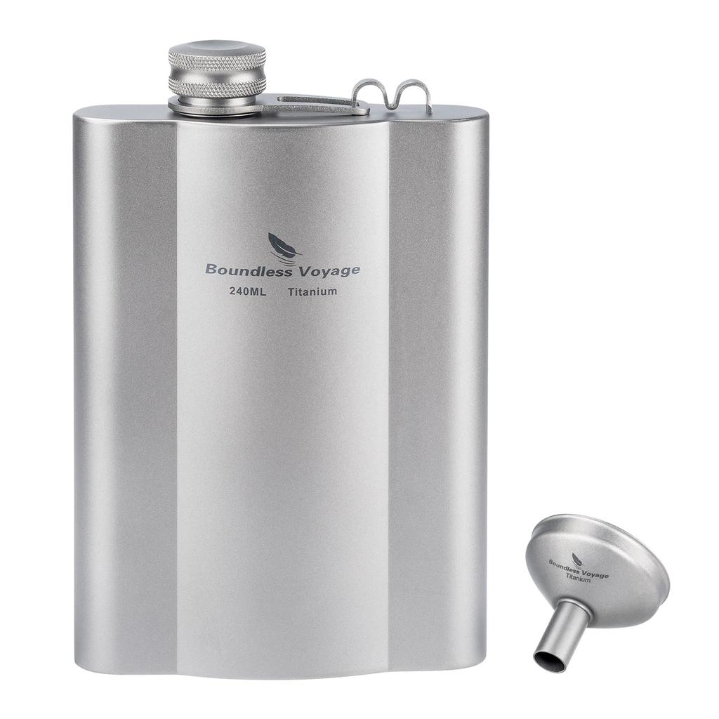 Boundless Voyage Titanium Hip with Stylish and Portable Whiskey Perfect for Solo and Outdoor Includes Storage Bag Flask, 180ml/240ml, Funnel,