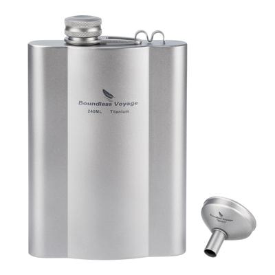 Boundless Voyage Titanium Hip Flask with Funnel Lightweight Hip Whiskey Portable Bottle for Solo Outdoor Camping with Storage Bag Silver 180ml/240ml -