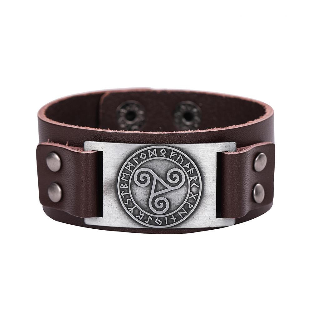 LIKGREAT Wikinger Runen Armband Talisman Anhänger Leder Wickel Manschettenarmbänder für Männer Frauen Wicca Schmuck Zubehör Geschenk