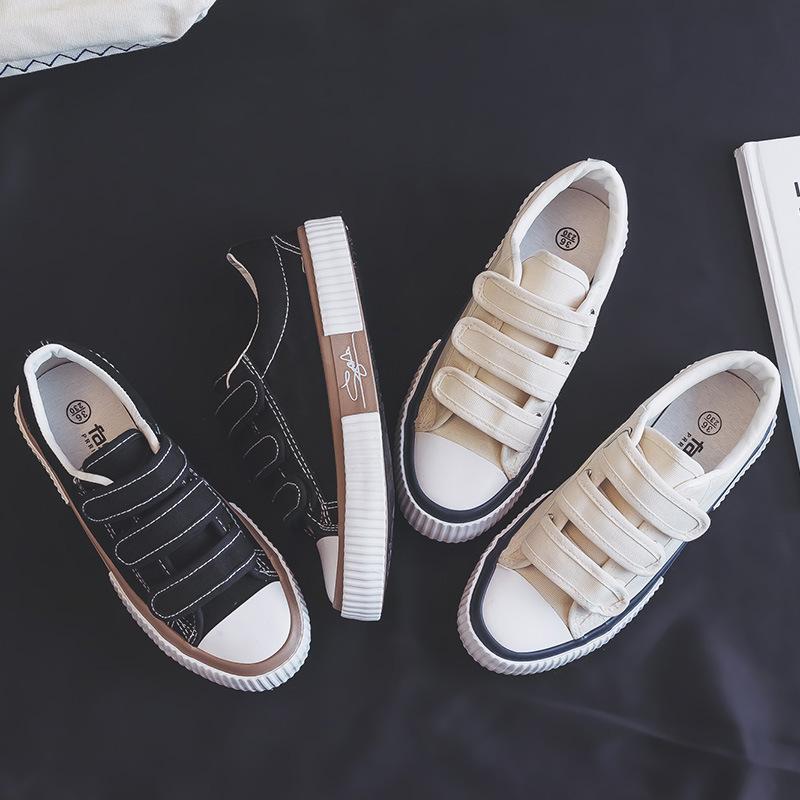 Spring Little White Shoes Women's Shoes New Versatile Black Velcro Canvas Shoes Cloth Shoes Sneakers Rubber Sole