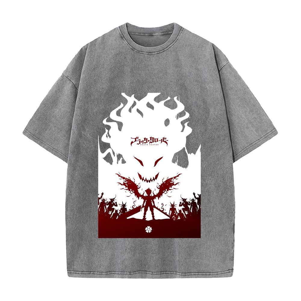 Anime Black Clover Asta Printed Tee Men Women Washed Cotton T-shirts Short Sleeve Vintage T Shirt Harajuku Male Oversized Tshirt