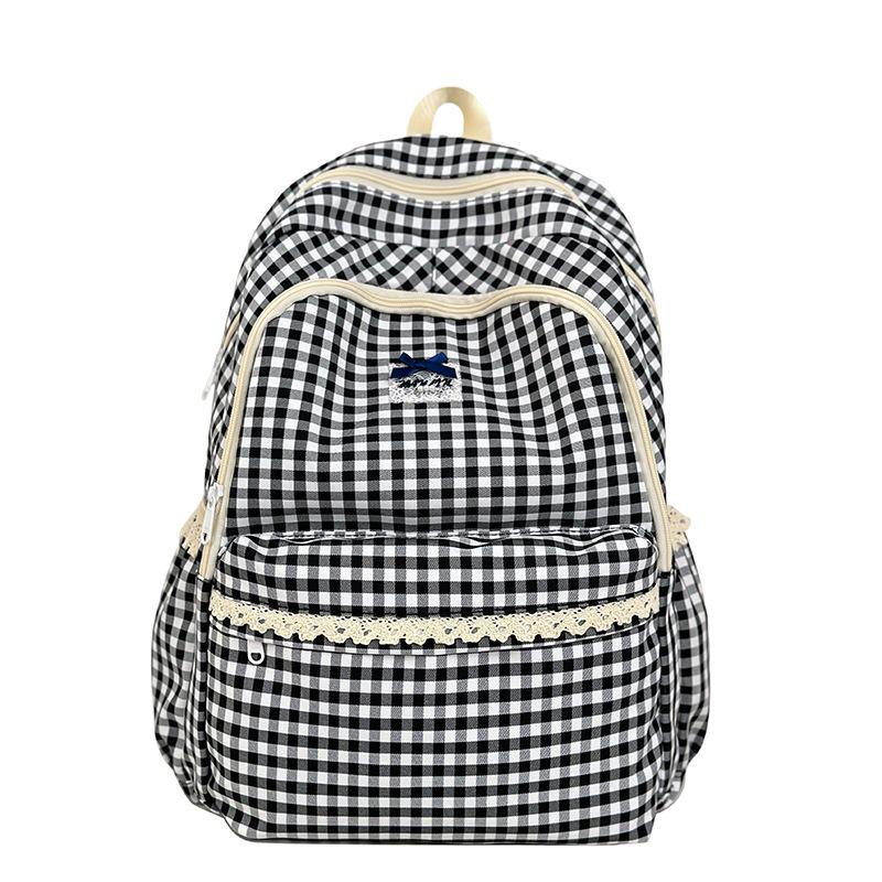 Schoolbag new Japanese ins fresh and sweet plaid backpack junior high school students lightweight travel large capacity backpack