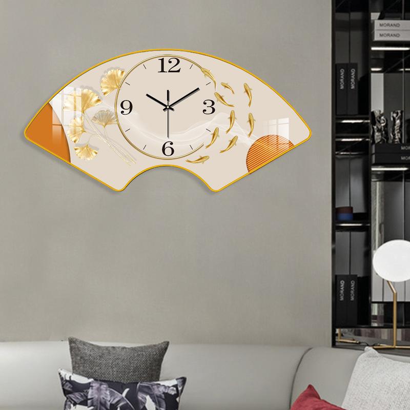 Fan Shape Wall Clock with Calendar Chinese Knot No Punching