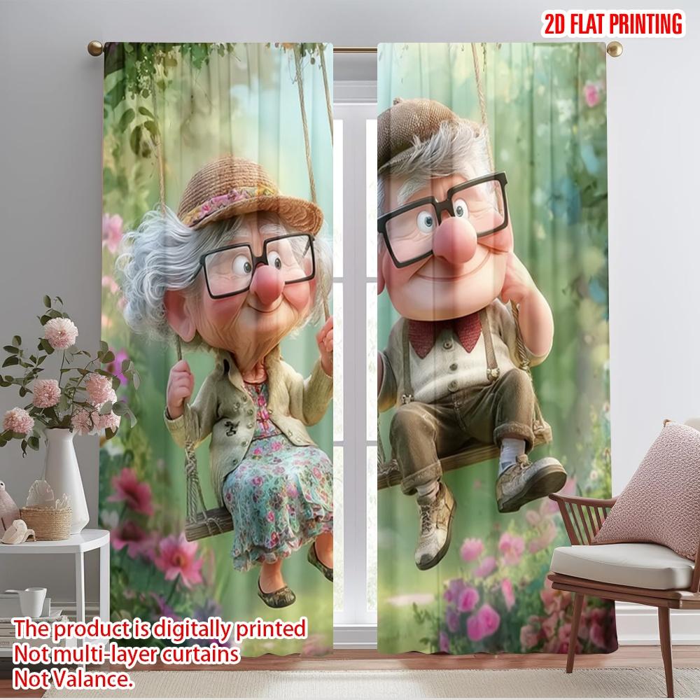 

2pcs,2D plane printing Curtain Fabric Whimsical Grandparents Love Durable 100% Polyester Fabric (without rod) Holiday Use for 52.50×116.00 CM 2pcs