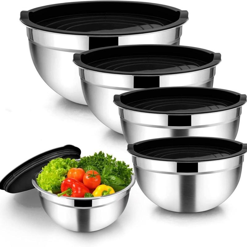 5-piece Stainless Steel Mixing Bowl Set with Lids Non-slip for Beating Eggs Kneading Dough Baking Mixing Salad Preparation