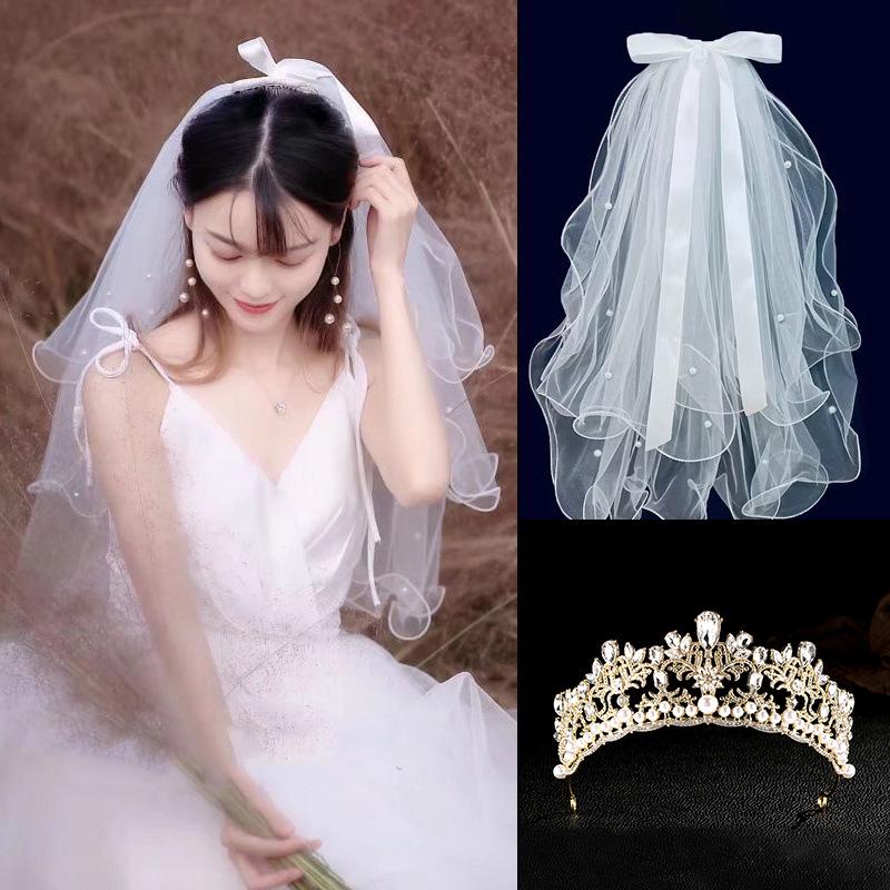 Golden Crown Veil Set: Bridal Hair Accessories & Wedding Photo Prop