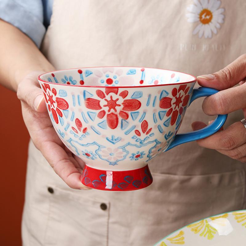 Large Capacity Oat Milk Breakfast Bowl Ceramic Mug Creative Personality Cute Home INS Coffee Cup Decoration Ornament