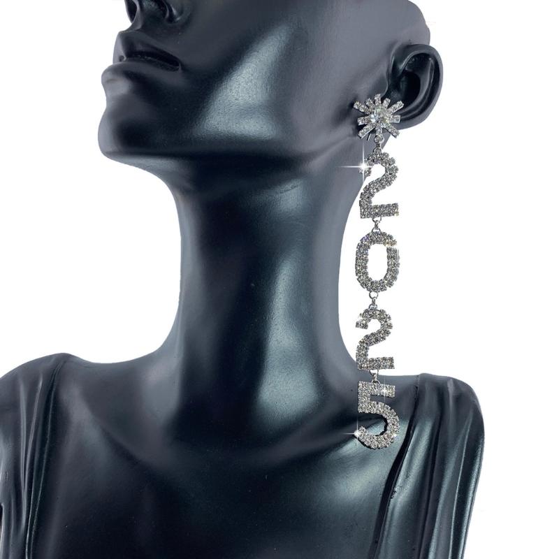 Exaggerated 2025 Pendant Earrings Drop Earrings for New Year Party Fashion Shining Accessories with Rhinestones Designs