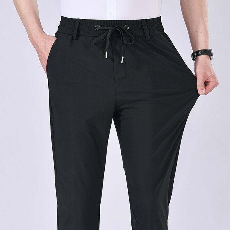 

Summer Men s Stretch Casual Pants Elastic Waist Sweatpants Ice Silky Quick Drying Comfortable Pants Wrinkle Resistant Running Slacks M чёрный