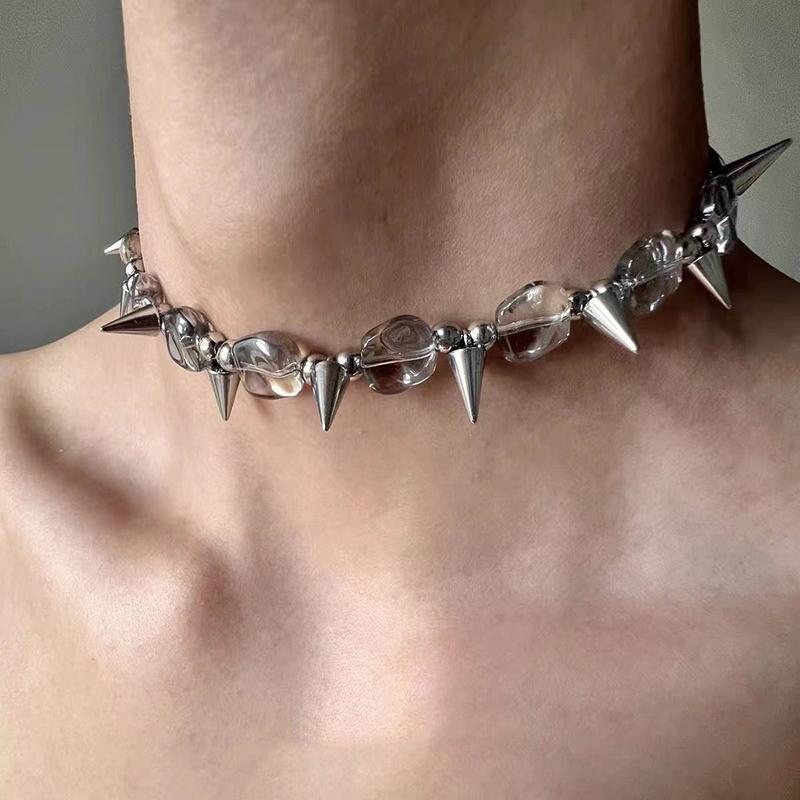 Punk Metal Thorn Rivet Choker Necklace For Men Woman Gothic Hip Hop Double Layer Clavicle Chain Necklace Y2K Jewelry Accessories