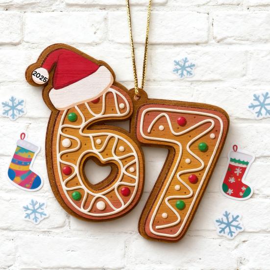 Christmas 67 Acrylic Ornament Funny 67 Meme Hangning Ornament Six Seven Gingerbread Christmas Tree Decoration Gift for Teens Family Friends Coworkers