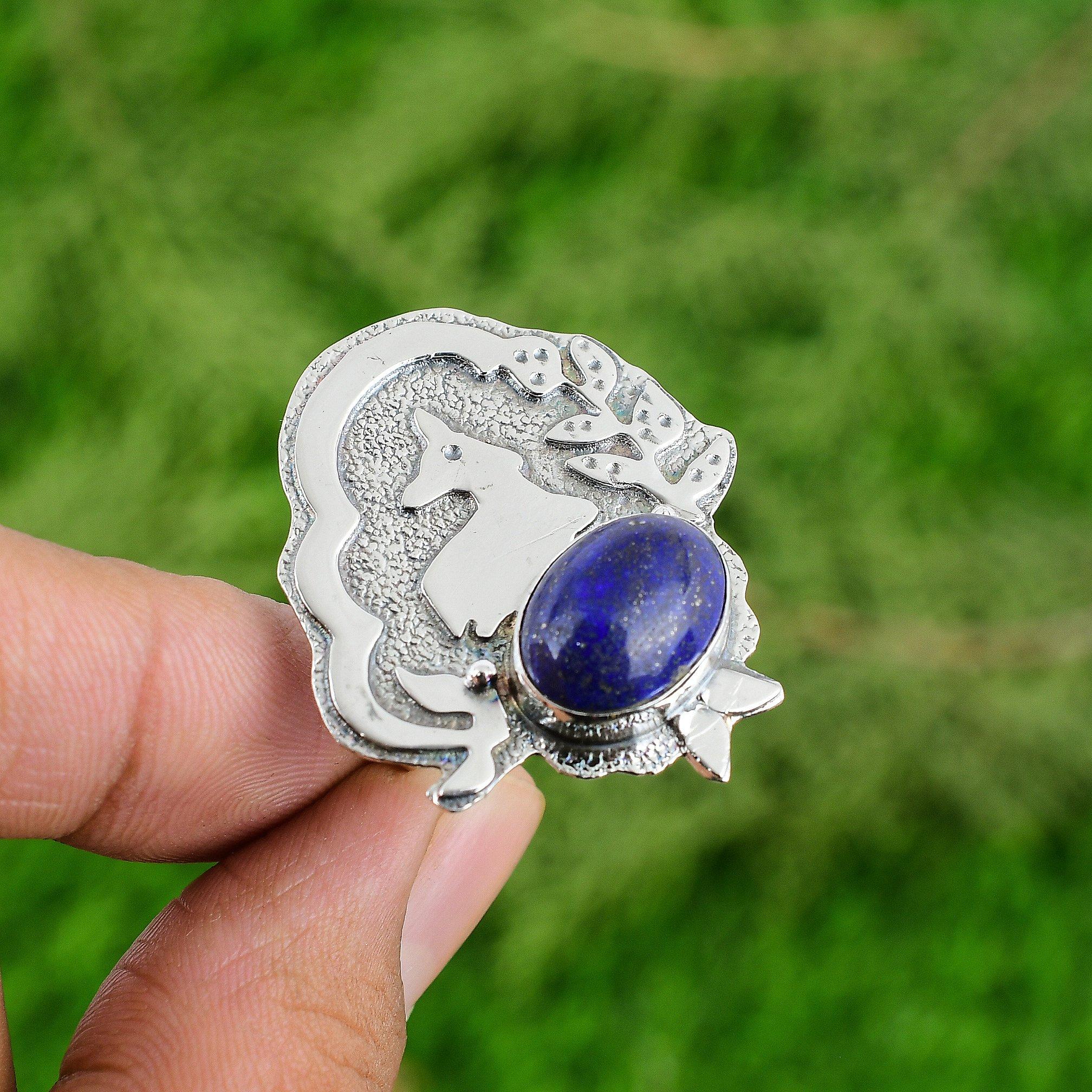 

Oval Natural Lapis Lazuli Sister Multi Stone Handmade Ring Jewelry 925 Silver Adjustable
