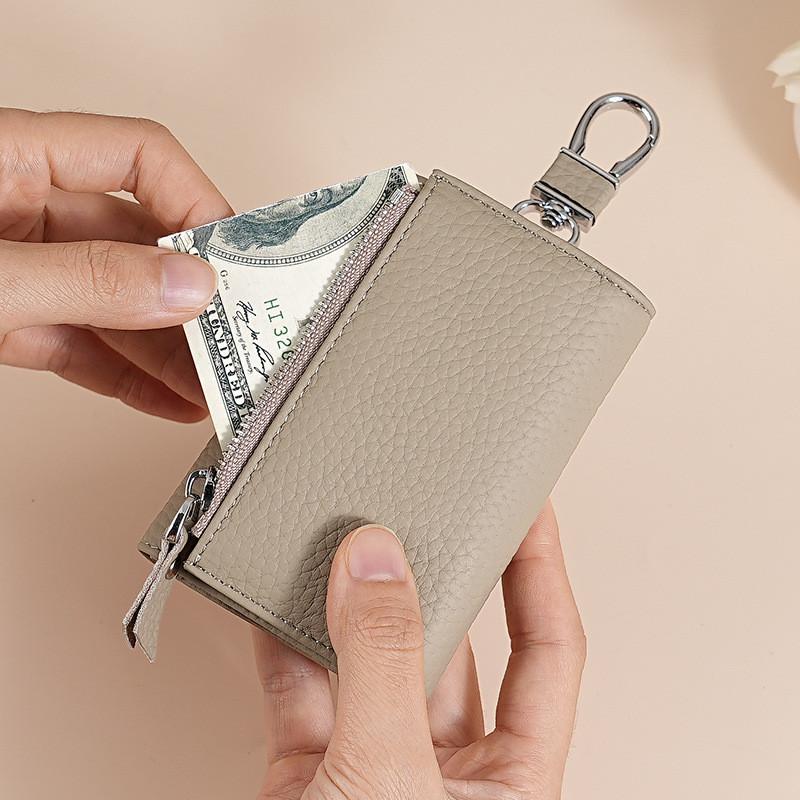 Genuine Leather Key Wallet With Zipper Coin Purse For Women Home Storage