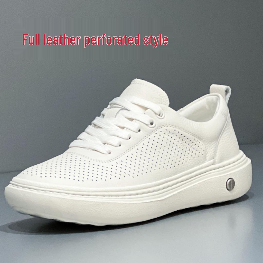 Men's Soft Sole White Leather Board Shoes – Lightweight, Breathable, Luxurious Simplicity
