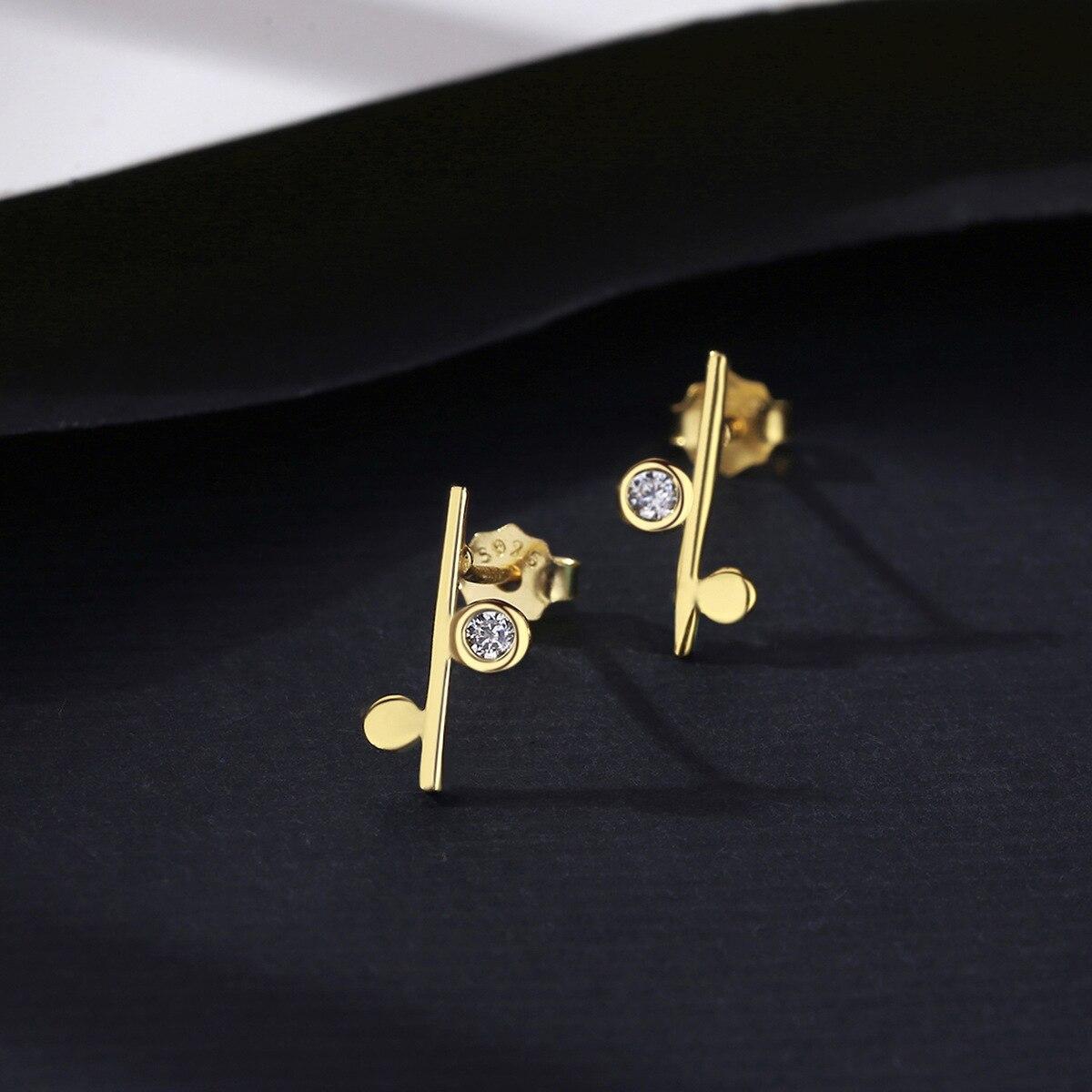 

Серьги-гвоздики из стерлингового серебра 925 пробы с цирконием, геометрическая нота, серьги из золота 14 карат для вашей женщины, изысканный ювелирный подарок золотой