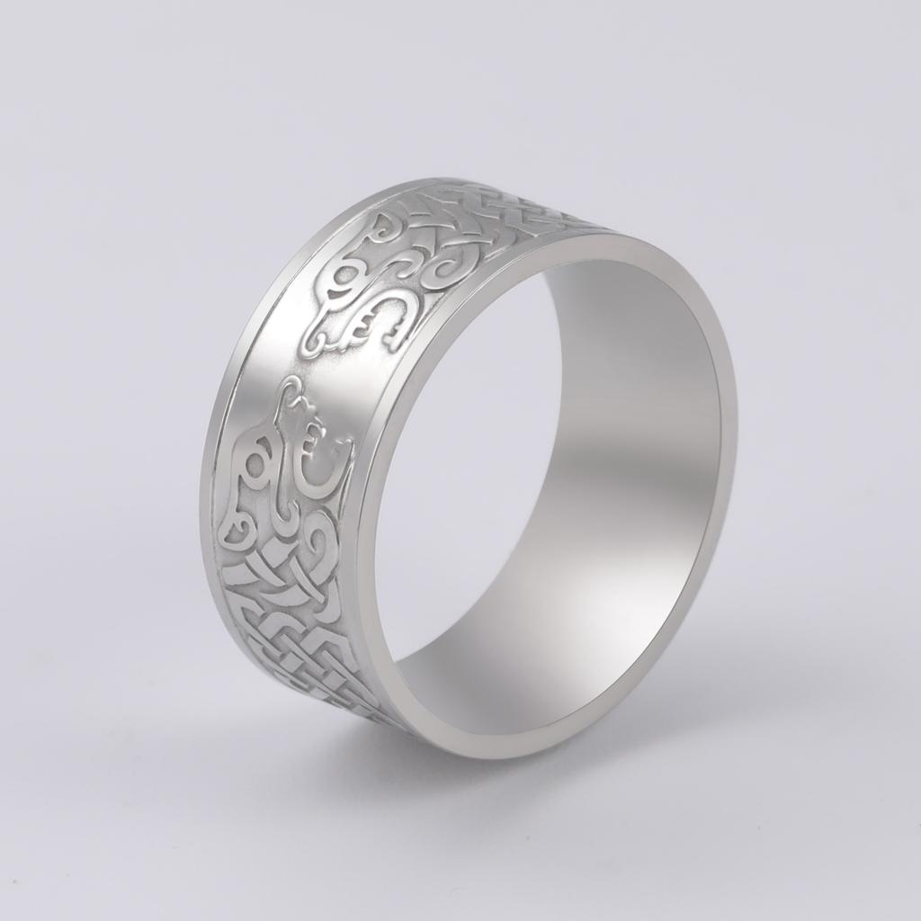 LIKGREAT Viking Nordic Mythology Giant Wolf Ring for Men Stainless Steel Celtics Knot Finger Ring Hip Hop Rock Punk Jewelry Gift