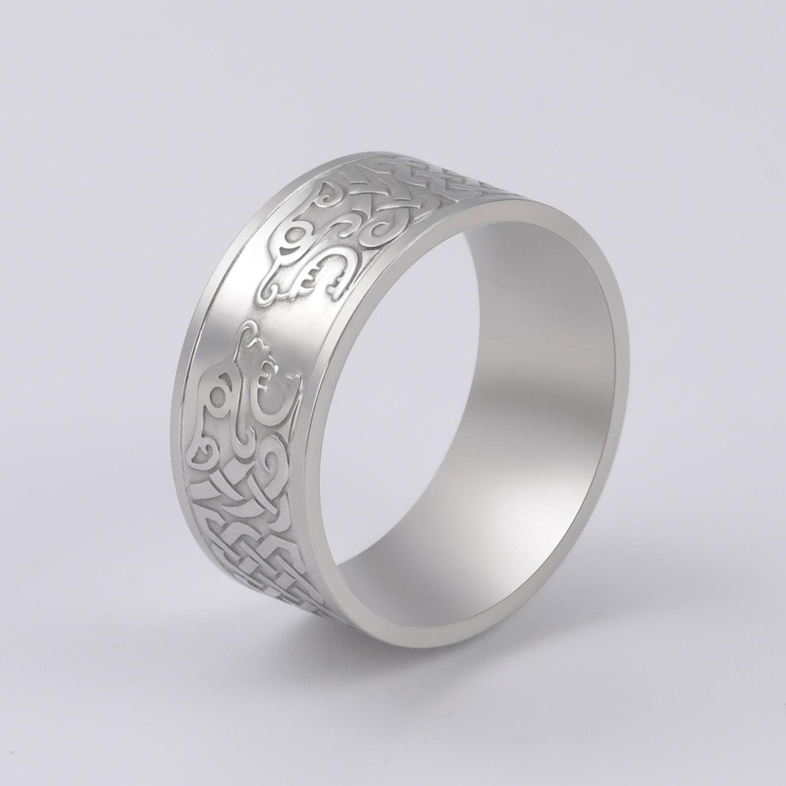 

LIKGREAT Viking Nordic Mythology Giant Wolf Ring for Men Stainless Steel Celtics Knot Finger Ring Hip Hop Rock Punk Jewelry Gift 7
