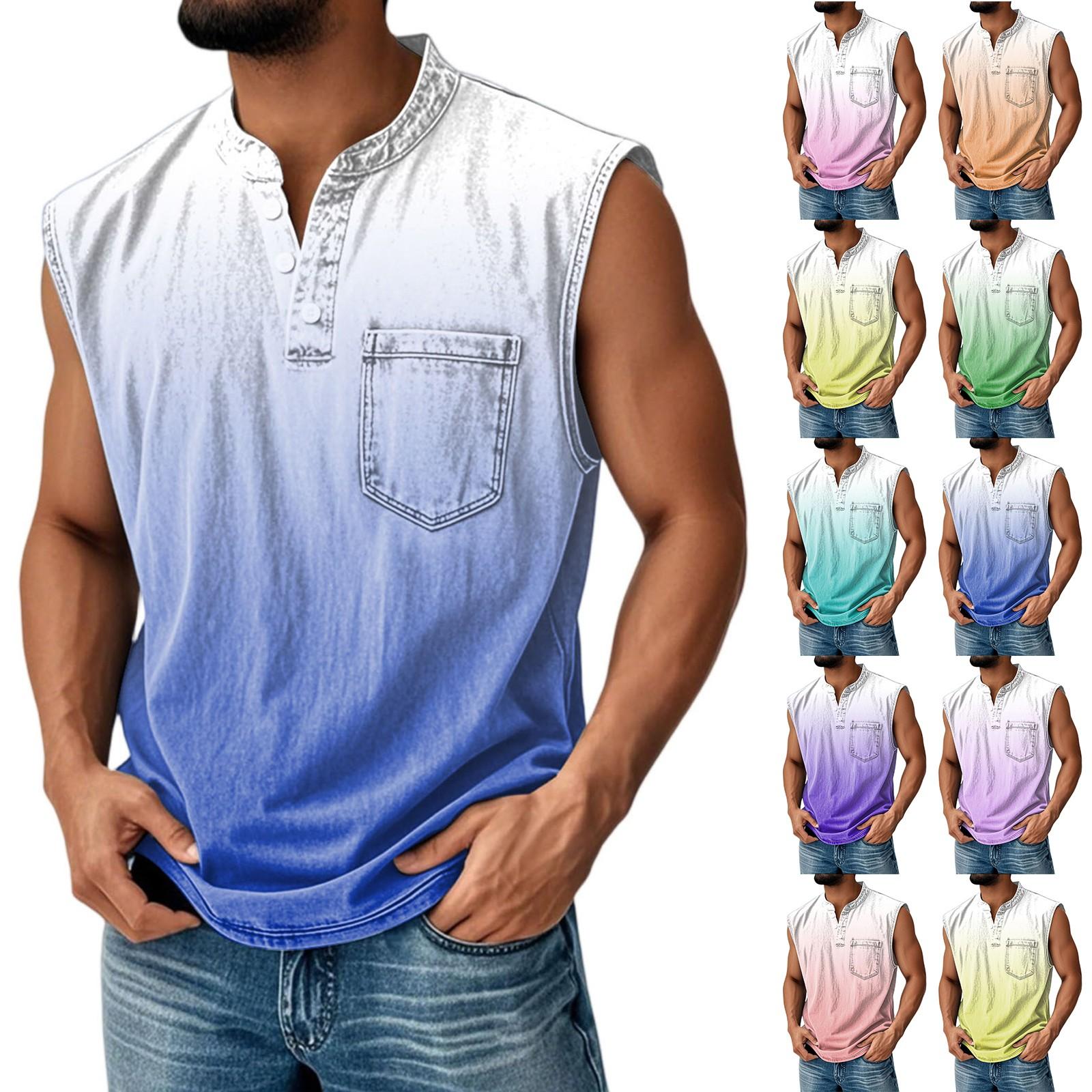 

Men s Sleeveless Gradient Print Aged Shirt L ціан