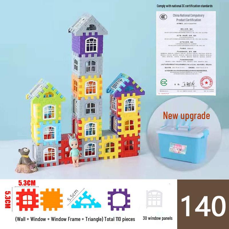 Large Kindergarten Building Blocks with Windows for Boys and Girls - Plastic Interlocking House Assembly Toy