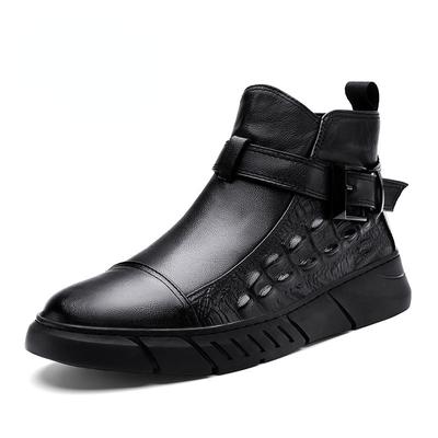 Fashion Winter Chelsea Boots Men Casual Shoes PU Leather Warm British Boots Plush Men's Ankle Booties Platform Black Martern Boots