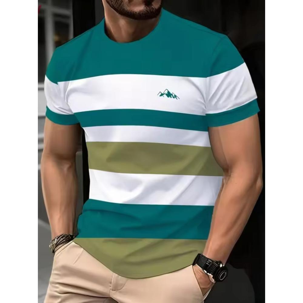 Colorful Striped Small Icon Simple Fashionable Comfortable Soft Breathable Large Loose Casual Short Sleeved Men's T-shirt