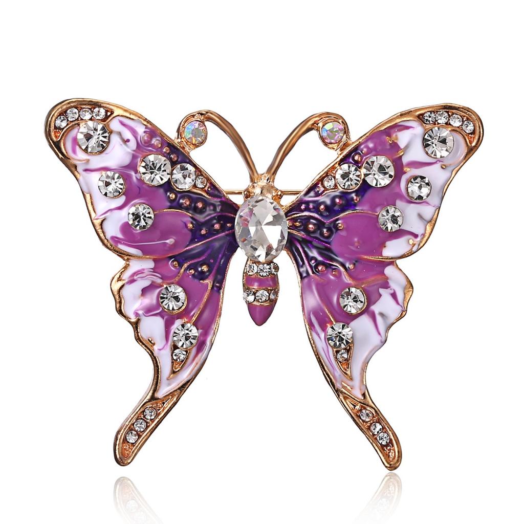 Exquisite Inlaid Rhinestone Flying Wings Butterfly Brooches For Women Men Retro Pink Orange Enamel Insect Animal Pins Jewelry