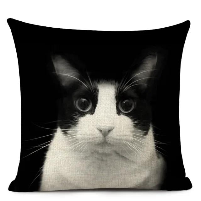 1Pcs/Set Linen Pillow Cover Black White Hand Painting Yellow Cute Cat Kitchen Chair Cushion Cover Home Decorative Pillow Case