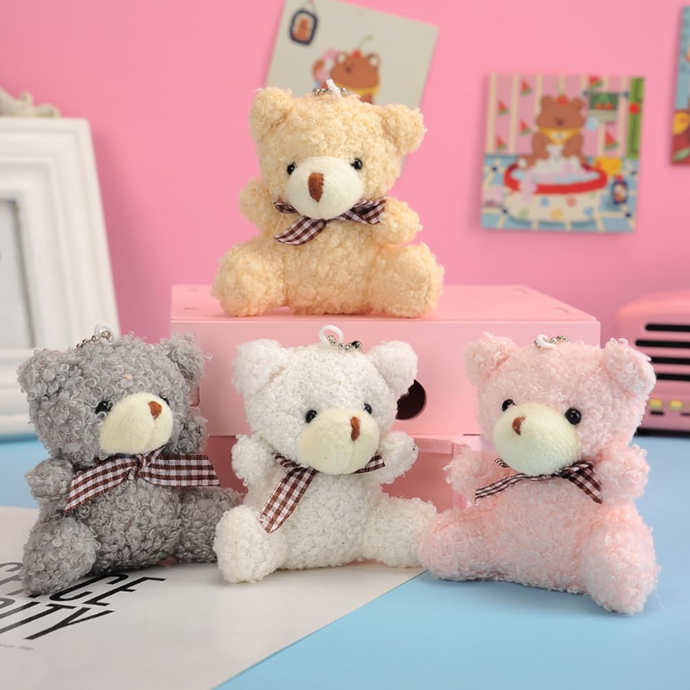STOBOK Plush Bear Keychains, 4-Piece Set, Ball Chain, Cute, Fluffy Key Chain, Gift, Bag Charm, Car Key