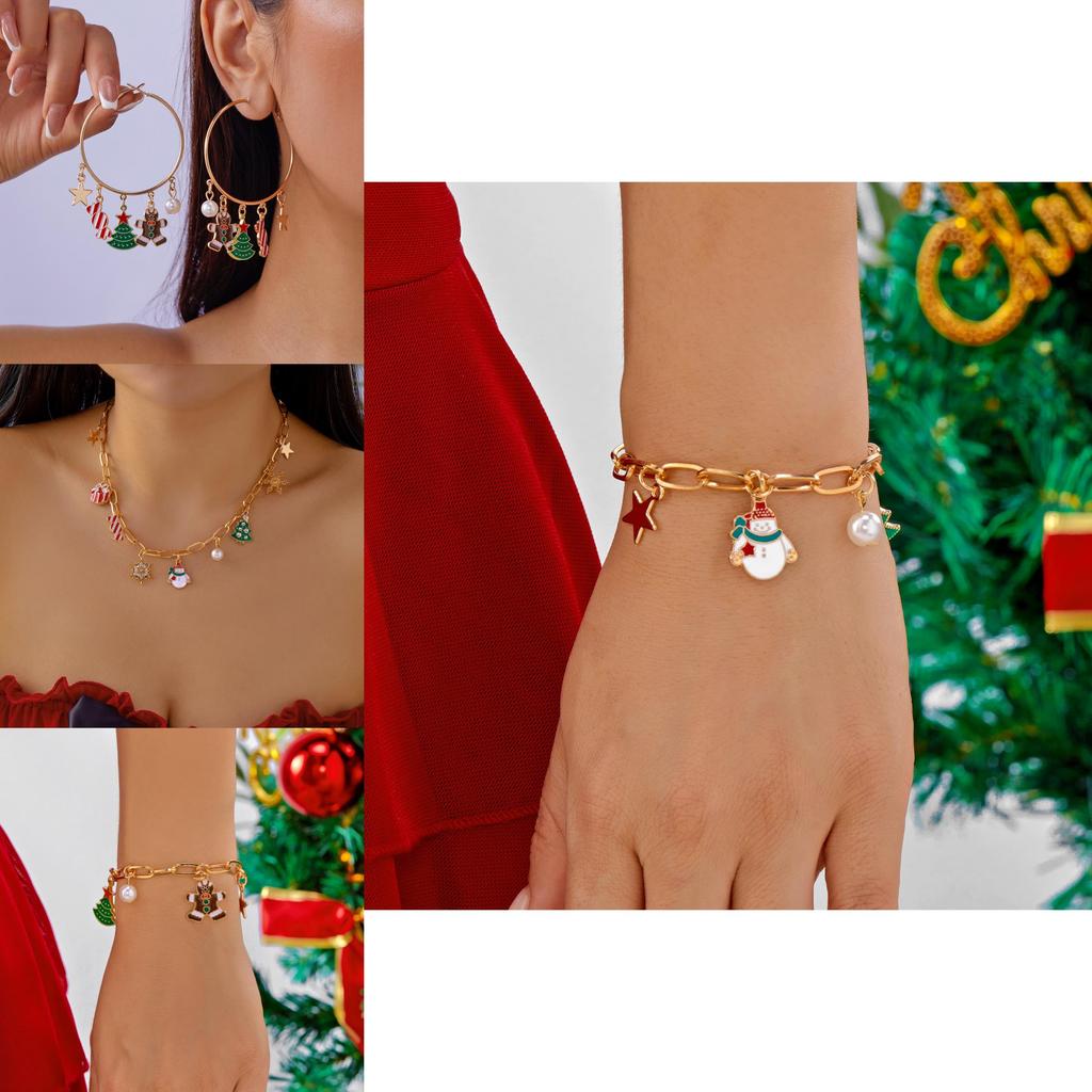 Christmas Gingerbread Man Jewelry Set With Alloy Pendant For Holiday Festive Wear